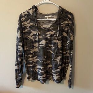Maurices Camo Waffle Knit Hooded Long Sleeve Too